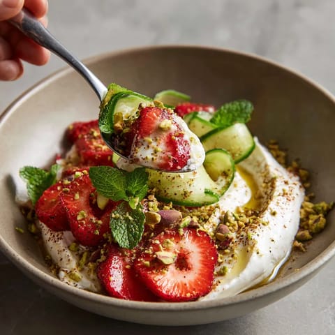 A bowl of fruit with a spoon in it.
