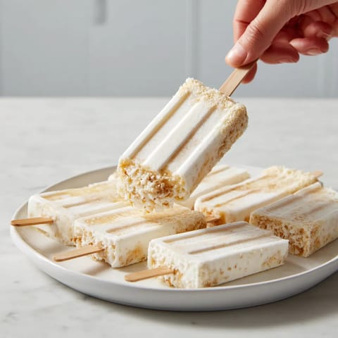 A person holding a popsicle stick with a popsicle on it.