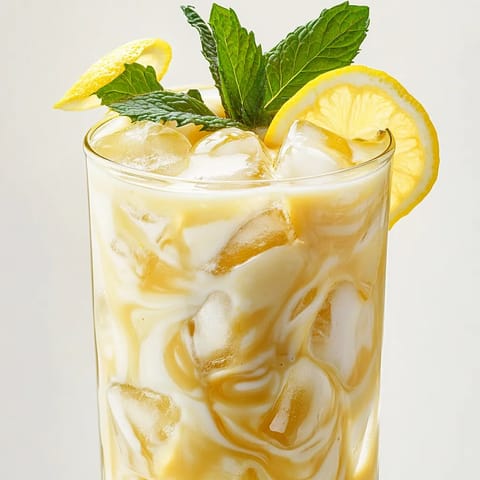 A glass of lemonade with a lemon and mint garnish.