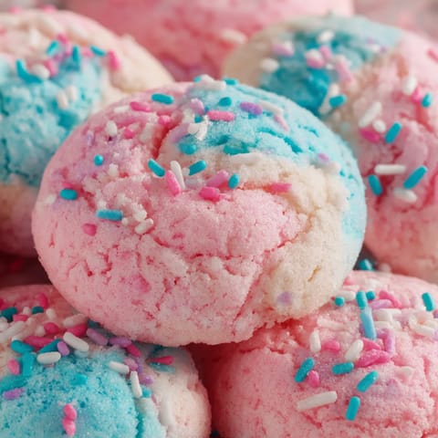 Pink and blue frosted cookies.