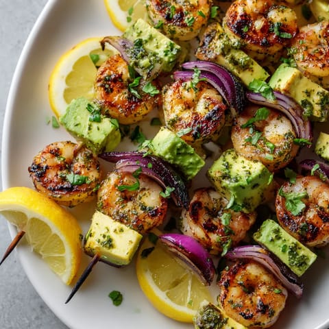 A plate of shrimp with lemon wedges and onions.