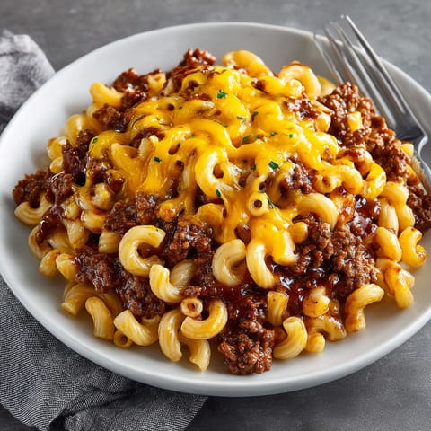 A plate of macaroni and cheese.