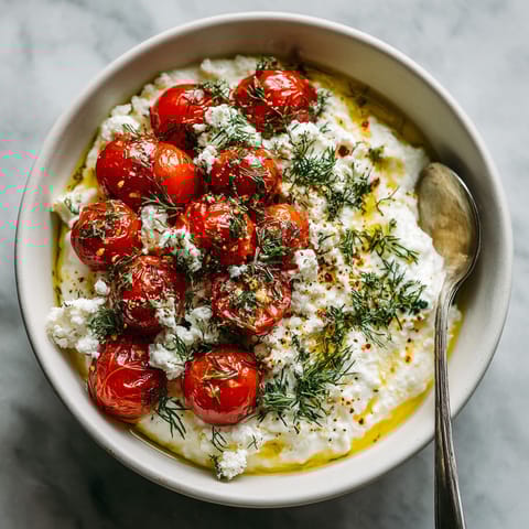 A bowl of food with tomatoes and cheese.