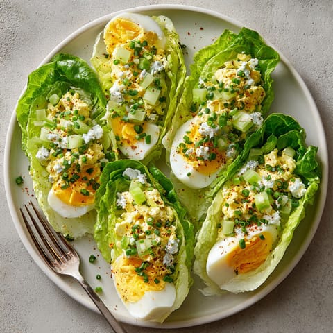 A plate of egg salad lettuce wraps.