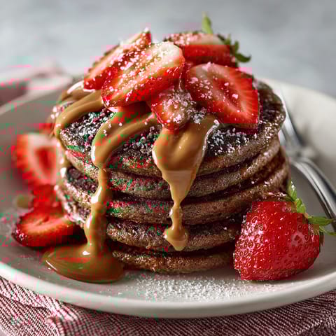 Banana chocolate pancakes with strawberries.