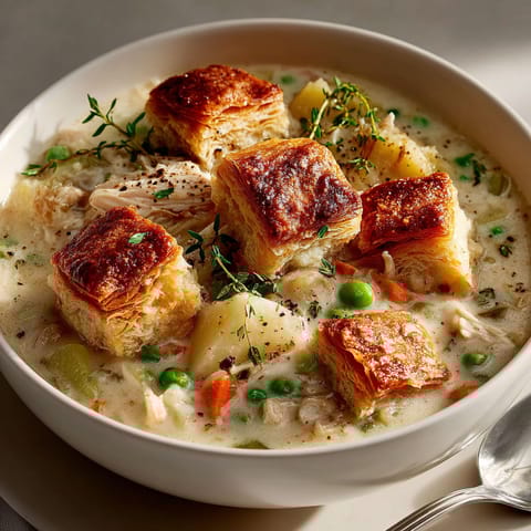 A bowl of soup with a spoon in it.
