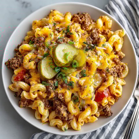 A bowl of pasta with meat and vegetables.