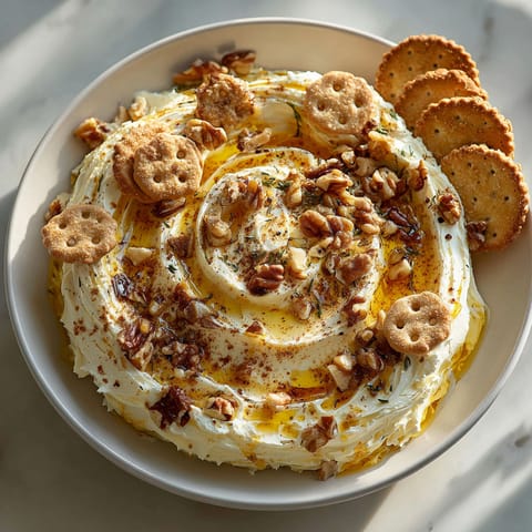 A bowl of food with crackers and nuts.