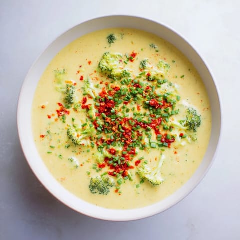 This rich Broccoli Cheddar Soup boasts a spicy chili crunch, perfect for cooler evenings.