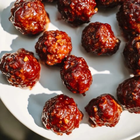 Warm cherry-glazed meatballs piled in a bowl, perfect for sharing as a delicious appetizer.