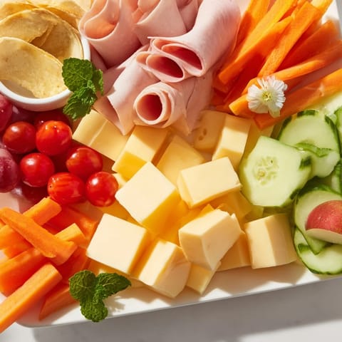 Gallop & Graze Horse Charcuterie board: a vibrant appetizer with cheese, meats, and fresh produce.
