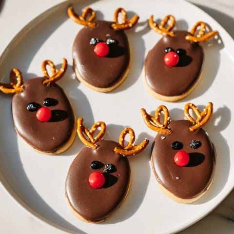 These adorable Santa's Reindeer Cookies show playful faces, baked to golden perfection and ready to eat.