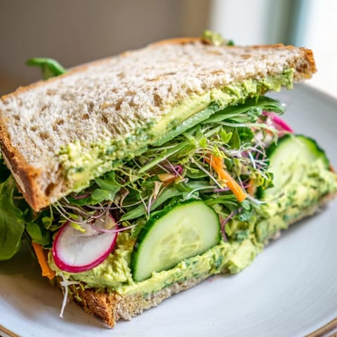 A hearty Green Goddess Sandwich, packed with colorful vegetables, ready for a delicious vegetarian lunch.