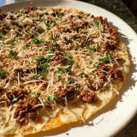 Ground Beef Alfredo Pizza