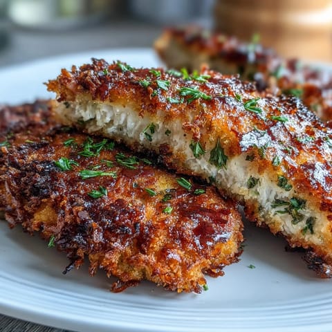 Freshly fried Crispy Dill Pickle Parmesan Chicken is served with creamy coleslaw and extra pickles for a classic dinner.