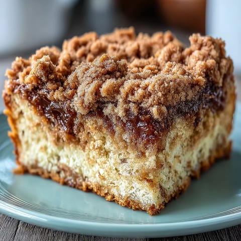 Freshly baked Cardamom Coffee Cake with a crunchy brown sugar-cardamom streusel topping, cooling on a wire rack.