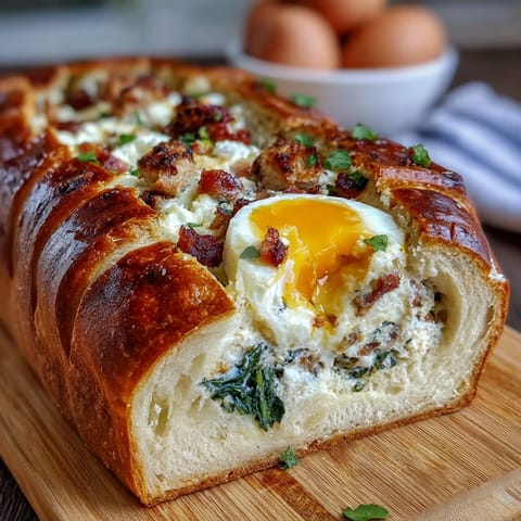 Festive Easter savory pie with hard-boiled eggs and ham, golden puff pastry encasing creamy ricotta and spinach filling.