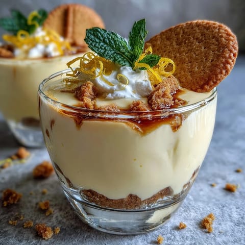 Creamy lemon mousse cups with buttery shortbread cookies, a bright and elegant spring dessert with fresh berries and mint.  