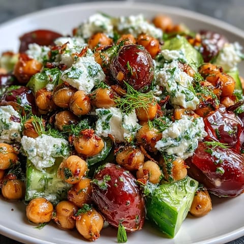 Cold chickpea salad with lemon herbs, vibrant veggies, and tangy dressing—perfect for summer meals or picnics.