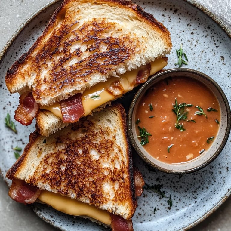 A plate with a bowl of soup and a sandwich.