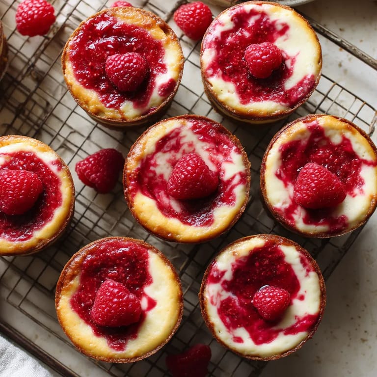 A tray of raspberry cheesecake cupcakes.