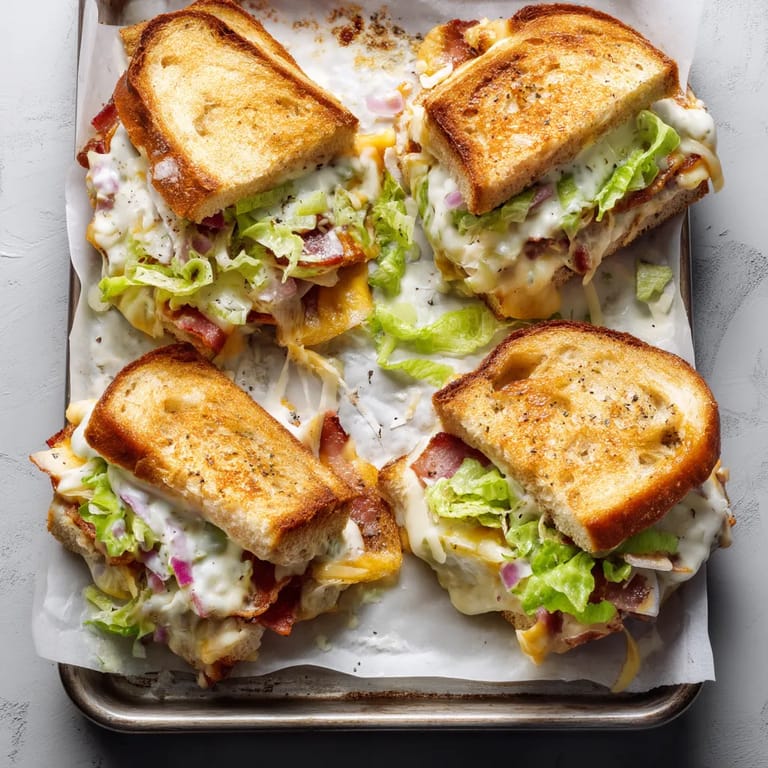 A tray of sandwiches with lettuce and bacon.