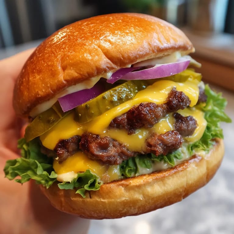 A person is holding a large hamburger.