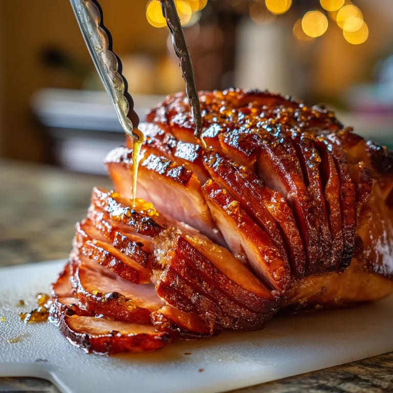 A knife is cutting into a roast.