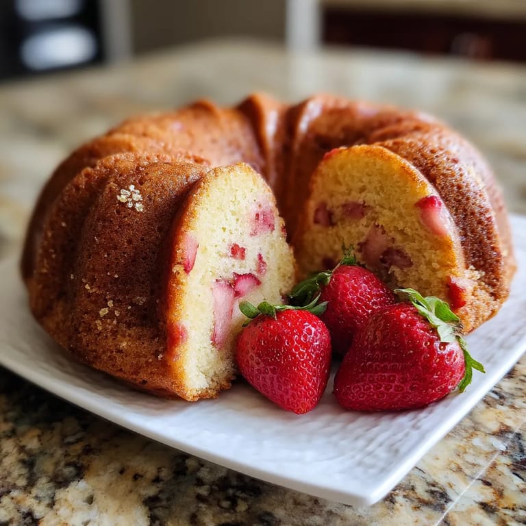 A slice of cake with strawberries on a plate.