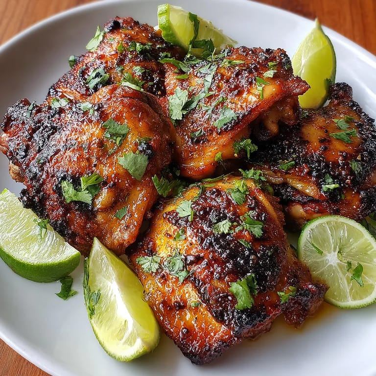 A plate of chicken with limes on top.