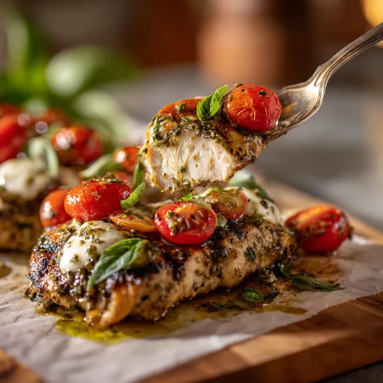 A fork is being used to eat a piece of chicken.