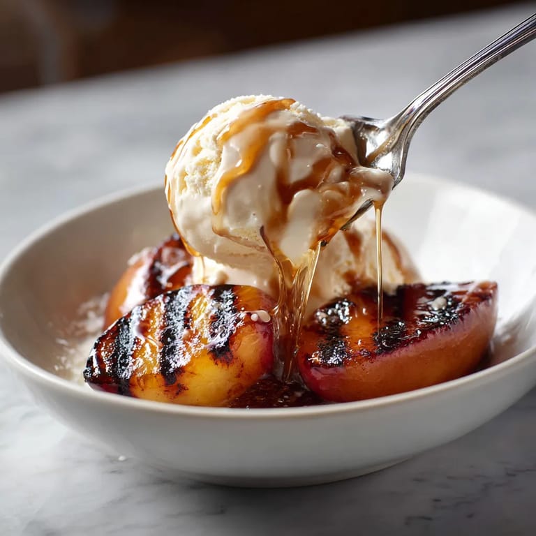 A bowl of peaches with a spoon in them.