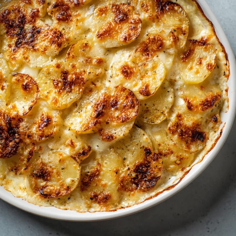 A baked dish with potatoes and cheese.