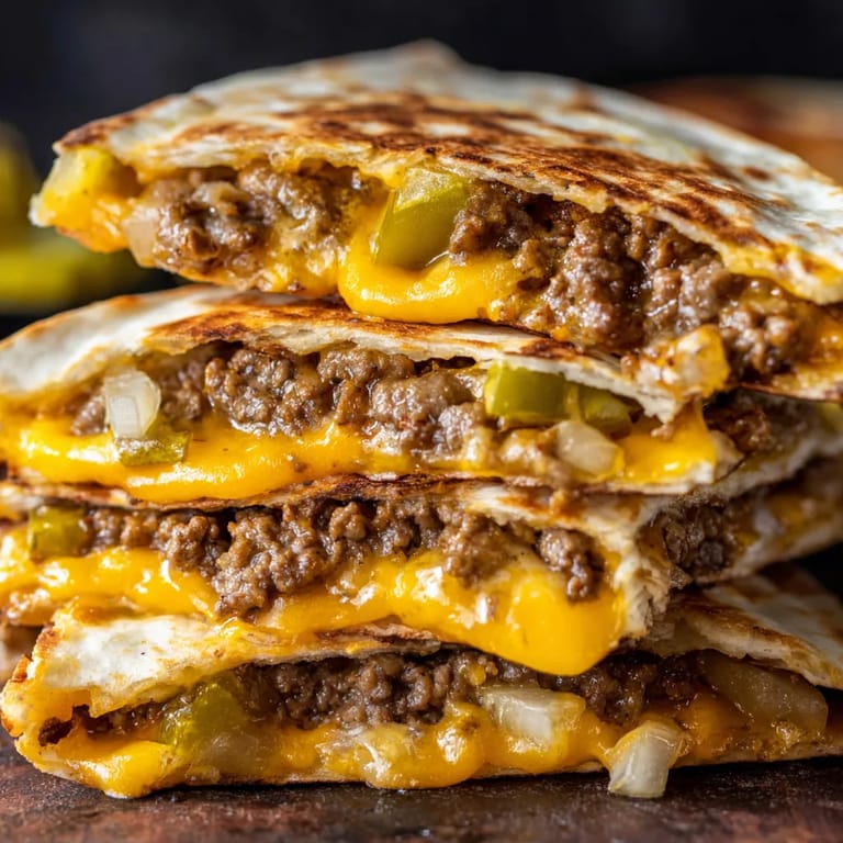 A stack of sandwiches with cheese and peppers.