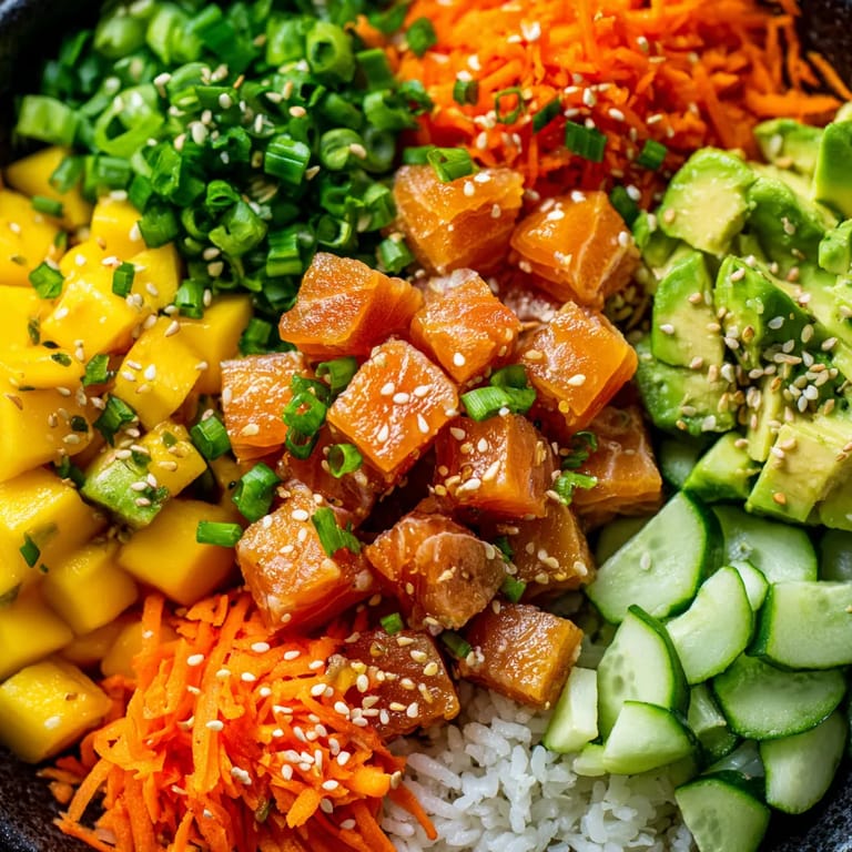 A bowl of food with various vegetables and rice.