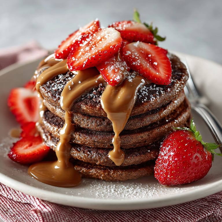 Banana chocolate pancakes with strawberries.
