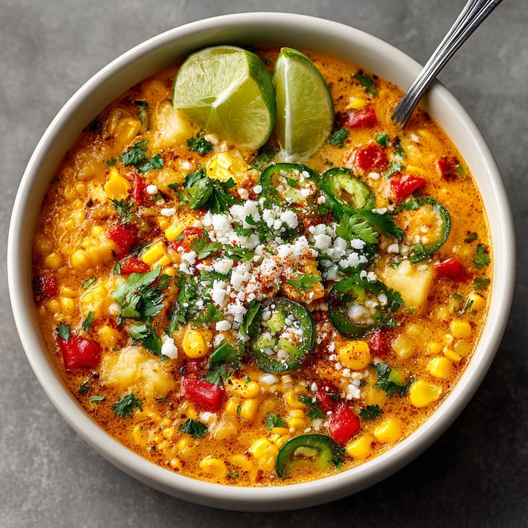 A bowl of soup with lime wedges and chili peppers.