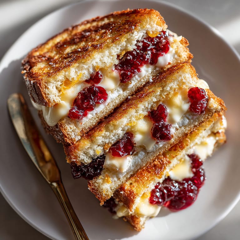 A slice of bread with jelly and cream on it.
