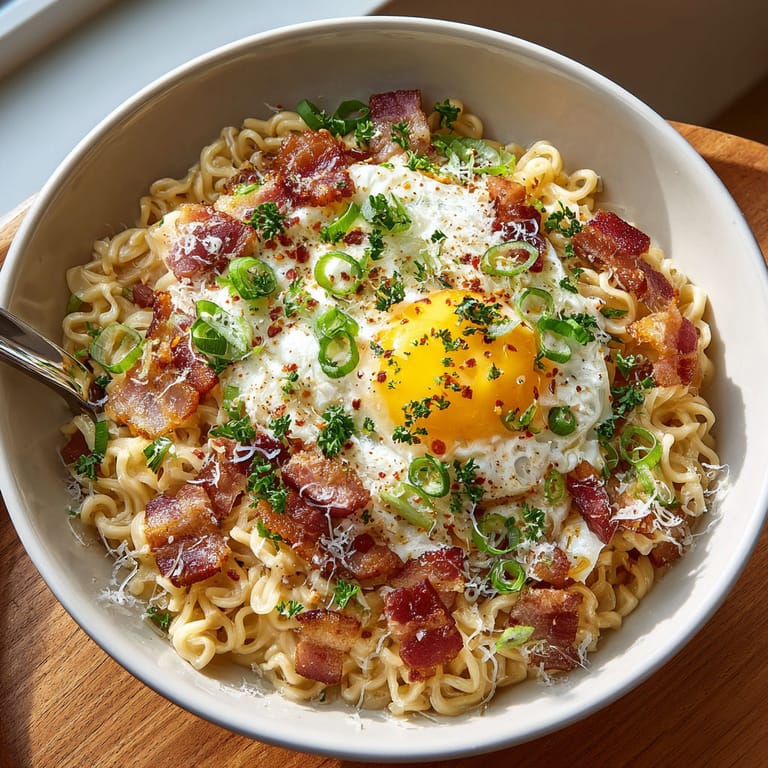 A bowl of noodles with a fried egg on top.