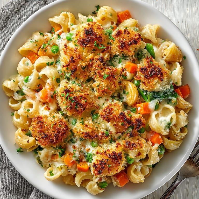 A bowl of pasta with chicken and vegetables.