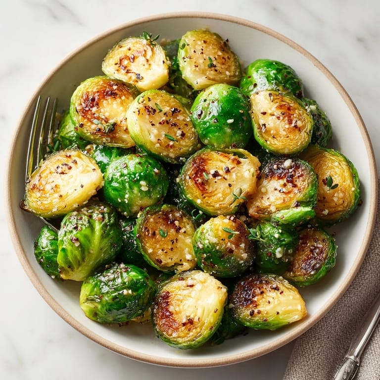 Freshly roasted Maple Dijon Glazed Brussels Sprouts, steam rising, perfect for a cozy holiday side dish.