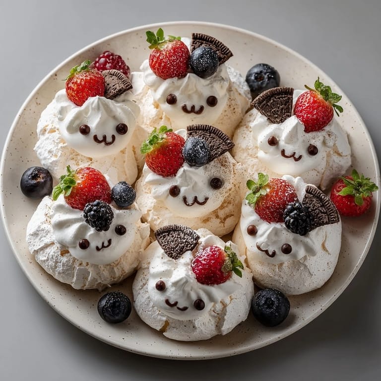 Close-up of delicious Poltergeist Pavlovas — imagine biting into those melt-in-your-mouth ghosts!