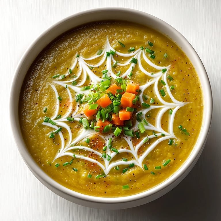 Festive Spiderweb Split Pea Soup: a deliciously spooky Halloween recipe, great for family meals.