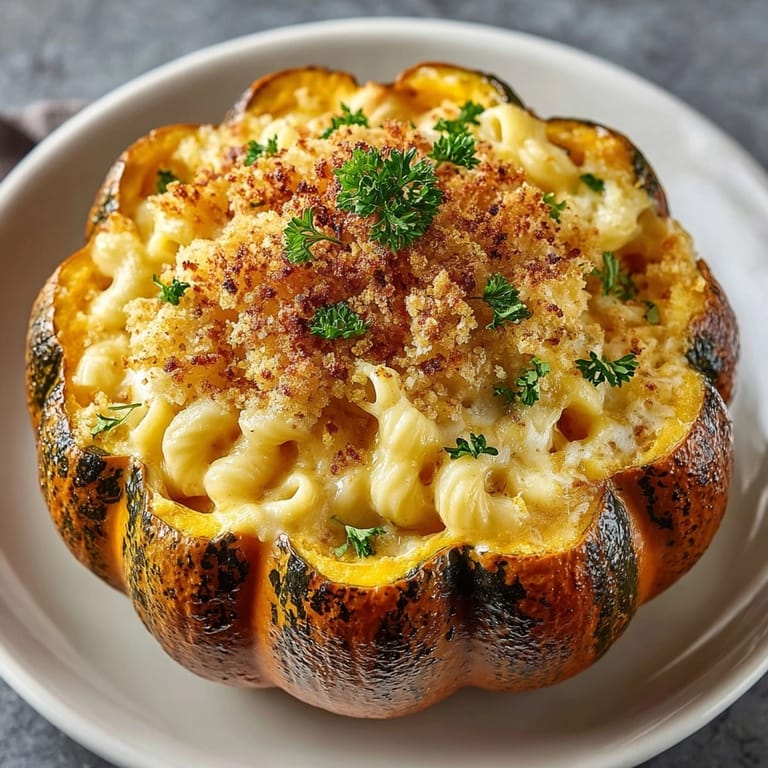 Homemade Mac-O-Lantern and Cheese recipe: cozy autumn dinner in a festive pumpkin shell.