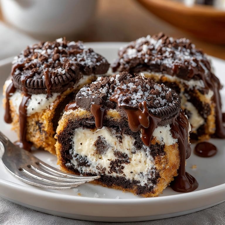 Homemade Oreo Sushi Rolls recipe: creamy filling wrapped in crushed Oreos, ready to slice.