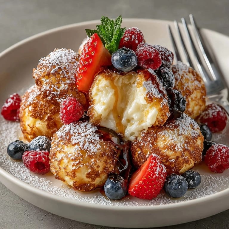 Homemade scrambled pancake bites recipe: tender, golden pieces served with fresh berries.