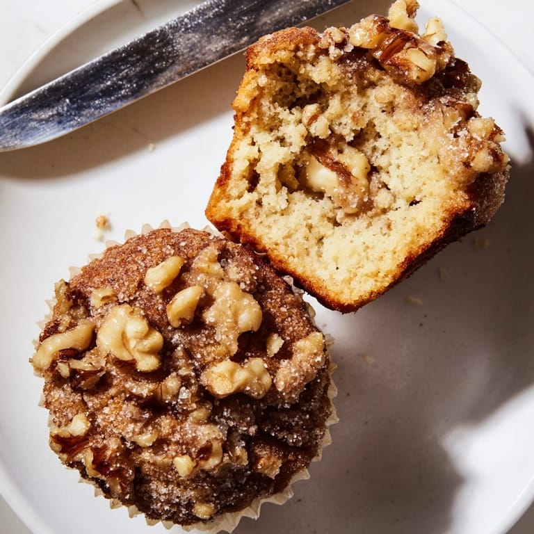 Warm, homemade Ricotta Walnut Crunch Muffins cooling on a rack, invitingly fragrant.