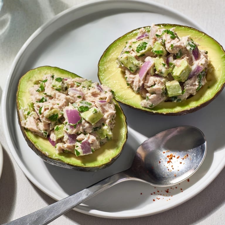 Easy Avocado Tuna Salad Boats: A quick, healthy lunch recipe with fresh flavors.
