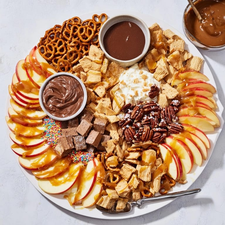 A Caramel Apple Charcuterie Board with salty pretzels, great for fall entertaining.