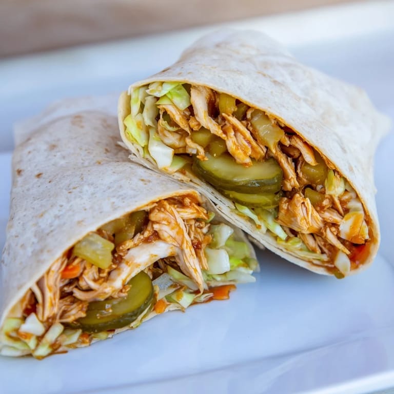 Colorful BBQ Chicken Pickle Slaw Wraps bursting with flavor, perfect for lunch.